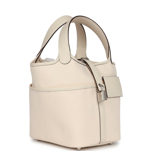 Hermes Picotin Cargo 18 Nata Swift and Toile Canvas Palladium Hardware