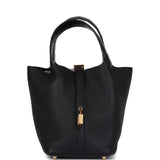 Hermes Picotin Lock 18 Black Clemence and Matte Alligator Touch Gold Hardware