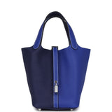 Hermes Picotin Lock 18 Casaque Bleu Encre and Bleu Electric Clemence Palladium Hardware