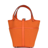 Hermes Picotin Cargo 18 Orange Swift and Toile Canvas Palladium Hardware