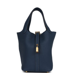 Hermes Picotin Lock 18 Bleu De Prusse Clemence Gold Hardware