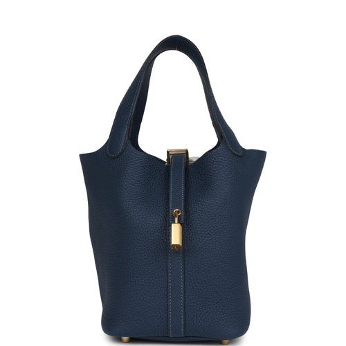 Hermes Picotin Lock 18 Bleu De Prusse Clemence Gold Hardware