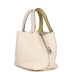 Hermes Eclat Picotin Lock 22 Nata, Jaune Poussin Clemence Palladium Hardware