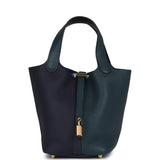 Hermes Picotin Lock 18 Casaque Bleu Nuit and Vert Cypress Clemence Gold Hardware