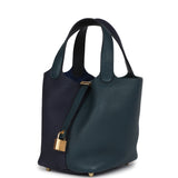 Hermes Picotin Lock 18 Casaque Bleu Nuit and Vert Cypress Clemence Gold Hardware