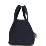 Hermes Picotin Lock 18 Casaque Bleu Nuit and Vert Cypress Clemence Gold Hardware