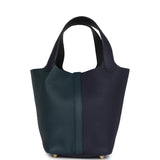 Hermes Picotin Lock 18 Casaque Bleu Nuit and Vert Cypress Clemence Gold Hardware