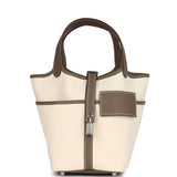 Hermes Picotin Cargo 18 Ecru Toile Canvas and Etoupe Swift Palladium Hardware