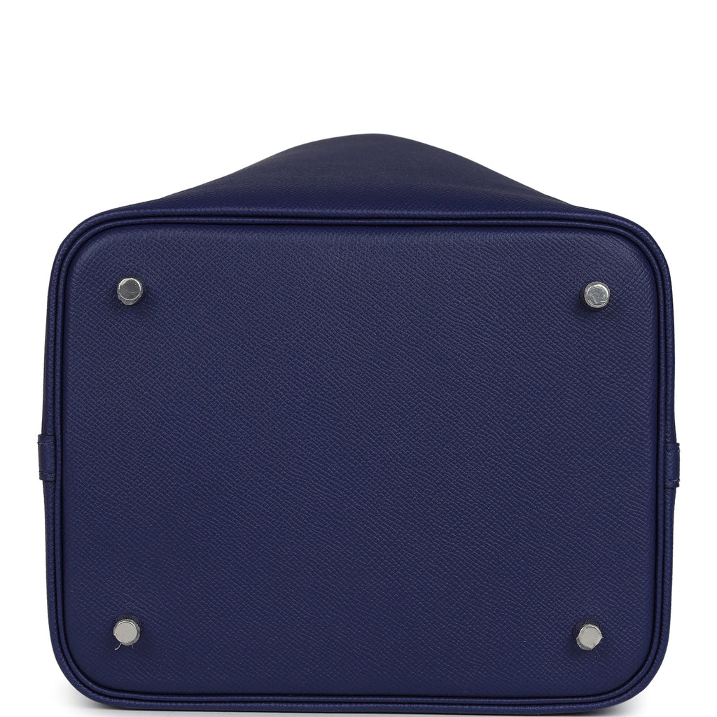 Hermes Picotin Lock 22 Tressage De Cuir Bleu Encre, Brique and Black E