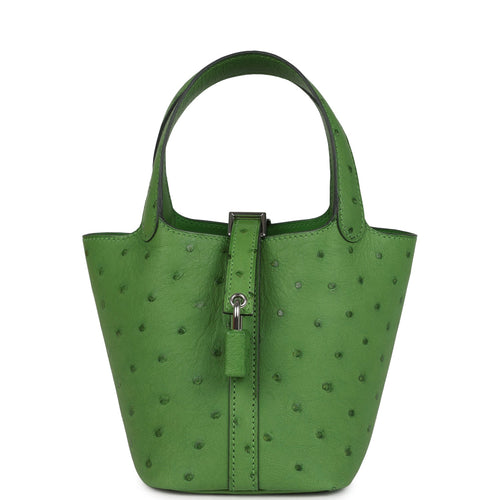Hermes Micro Picotin Lock 14 Vert Yucca Ostrich Palladium Hardware