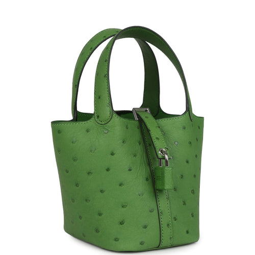 Hermes Micro Picotin Lock 14 Vert Yucca Ostrich Palladium Hardware
