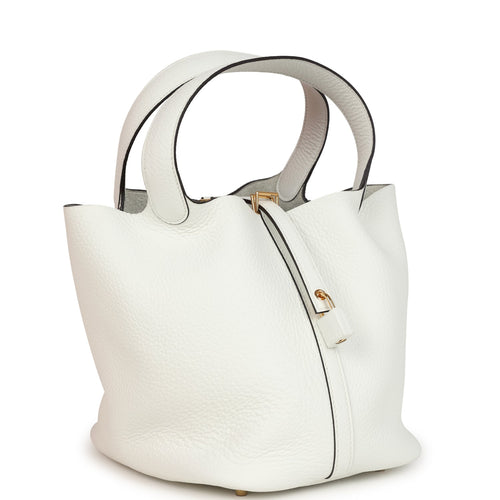Hermes Picotin Lock 22 New White Clemence Gold Hardware