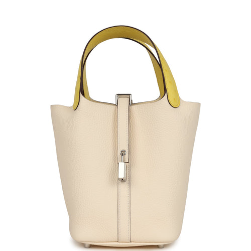 Hermes Picotin Lock 18 Nata Clemence and Jaune Citron Ostrich Touch Palladium Hardware