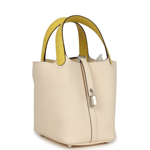 Hermes Picotin Lock 18 Nata Clemence and Jaune Citron Ostrich Touch Palladium Hardware
