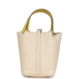 Hermes Picotin Lock 18 Nata Clemence and Jaune Citron Ostrich Touch Palladium Hardware