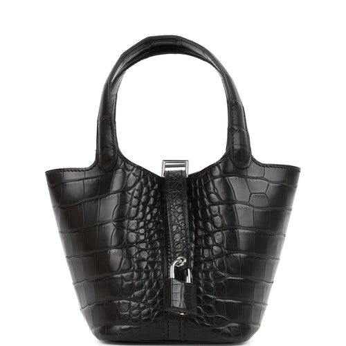 Hermes Micro Picotin Lock 14 Black Matte Alligator Palladium Hardware