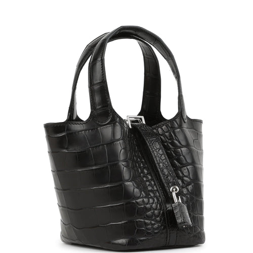Hermes Micro Picotin Lock 14 Black Matte Alligator Palladium Hardware