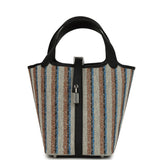 Hermes Stripe Picotin Lock 18 Black Swift and Ecru, Bleu, Black and Fauve Toile H Canvas Palladium Hardware
