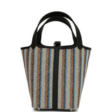 Hermes Stripe Picotin Lock 18 Black Swift and Ecru, Bleu, Black and Fauve Toile H Canvas Palladium Hardware