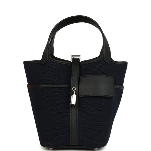 Hermes Picotin Cargo 18 Bleu Marine Swift and Toile Canvas Palladium Hardware