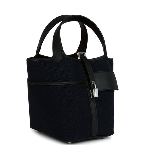 Hermes Picotin Cargo 18 Bleu Marine Swift and Toile Canvas Palladium Hardware
