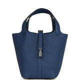 Hermes Picotin Lock 18 Bleu Tie Clemence Palladium Hardware