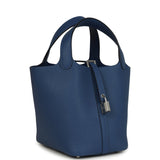 Hermes Picotin Lock 18 Bleu Tie Clemence Palladium Hardware