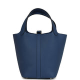 Hermes Picotin Lock 18 Bleu Tie Clemence Palladium Hardware