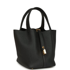 Hermes Picotin Lock 18 Black Clemence Gold Hardware