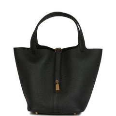 Hermes Picotin Lock 22 Black Clemence Gold Hardware