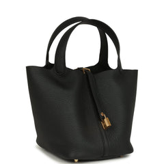 Hermes Picotin Lock 22 Black Clemence Gold Hardware