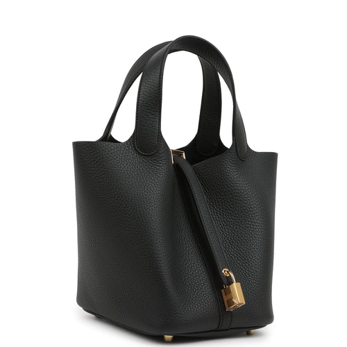Hermes Picotin Lock 18 Black Clemence Gold Hardware