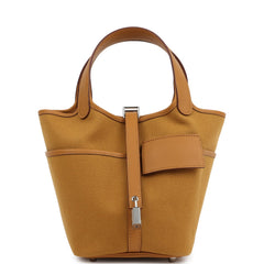 Hermes Picotin Cargo 18 Sesame Swift and Toile Canvas Palladium Hardware