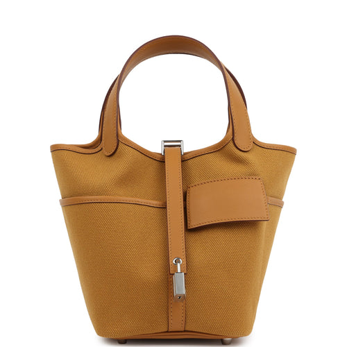 Hermes Picotin Cargo 18 Sesame Swift and Toile Canvas Palladium Hardware