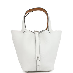 Hermes Picotin Lock Eclat 18 New White Clemence and Sesame Swift Palla