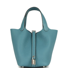 Hermes Picotin Lock 18 Blue Jean Clemence Palladium Hardware