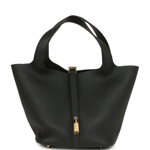 Hermes Picotin Lock 22 Black Clemence Gold Hardware