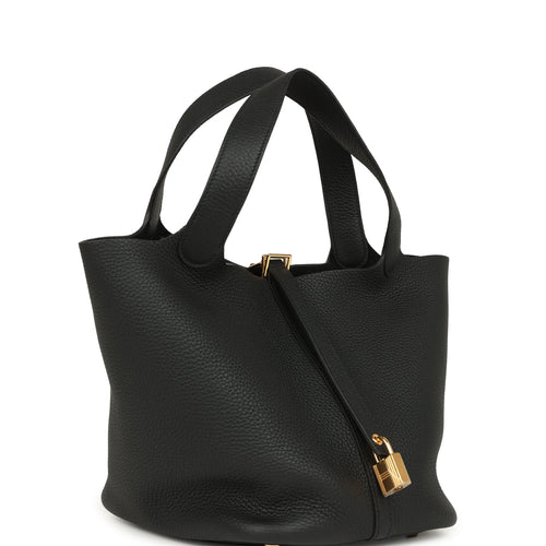 Hermes Picotin Lock 22 Black Clemence Gold Hardware