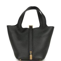 Hermes Picotin Lock 18 Black Clemence Gold Hardware