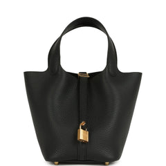Hermes Picotin Lock 18 Black Clemence Gold Hardware