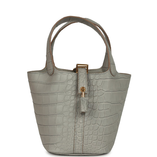 Hermes Micro Picotin Lock 14 Gris Perle Matte Alligator Palladium Hardware