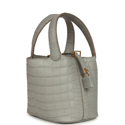 Hermes Micro Picotin Lock 14 Gris Perle Matte Alligator Palladium Hardware