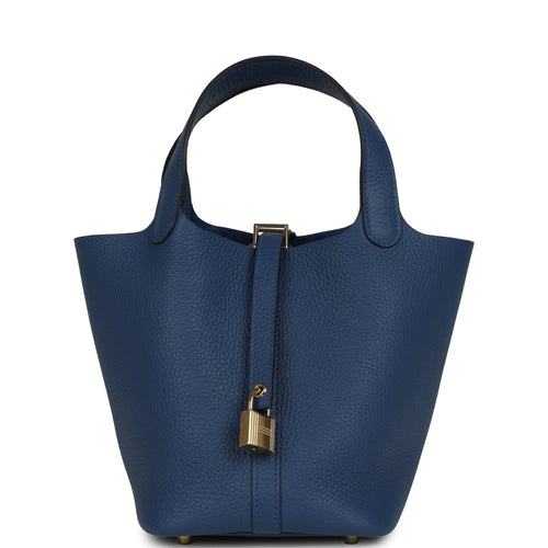 Hermes Picotin Lock 18 Bleu Tie Clemence Permabrass Hardware