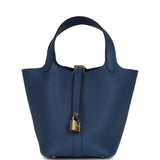 Hermes Picotin Lock 18 Bleu Tie Clemence Permabrass Hardware