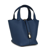 Hermes Picotin Lock 18 Bleu Tie Clemence Permabrass Hardware