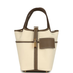 Hermes Picotin Cargo 18 Ecru Toile Canvas and Etoupe Swift Gold Hardware