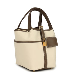 Hermes Picotin Cargo 18 Ecru Toile Canvas and Etoupe Swift Gold Hardware