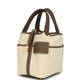 Hermes Picotin Cargo 18 Ecru Toile Canvas and Etoupe Swift Gold Hardware