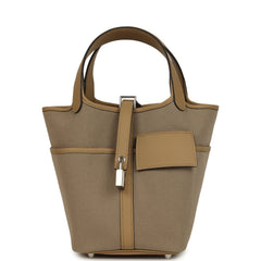Hermes Picotin Cargo 18 Beiga Marfa Toile Canvas and Poussiere Swift Palladium Hardware