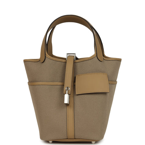 Hermes Picotin Cargo 18 Beiga Marfa Toile Canvas and Poussiere Swift Palladium Hardware